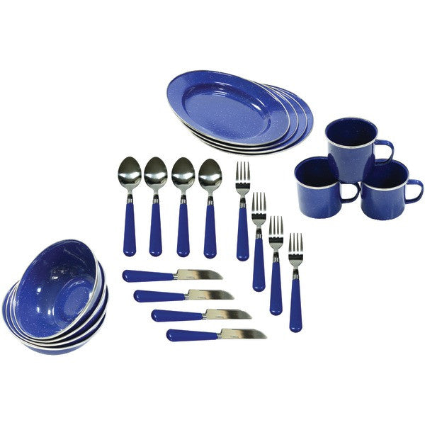 STANSPORT 11220 Enamel Camping 24-Piece Tableware Set