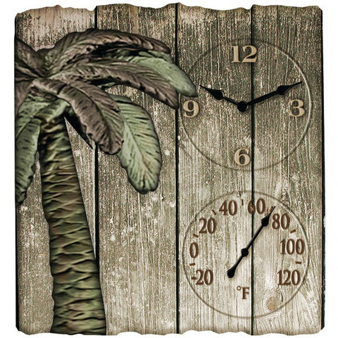 TAYLOR 91940 12" x 13" Palm Tree Poly Resin Clock with Thermometer