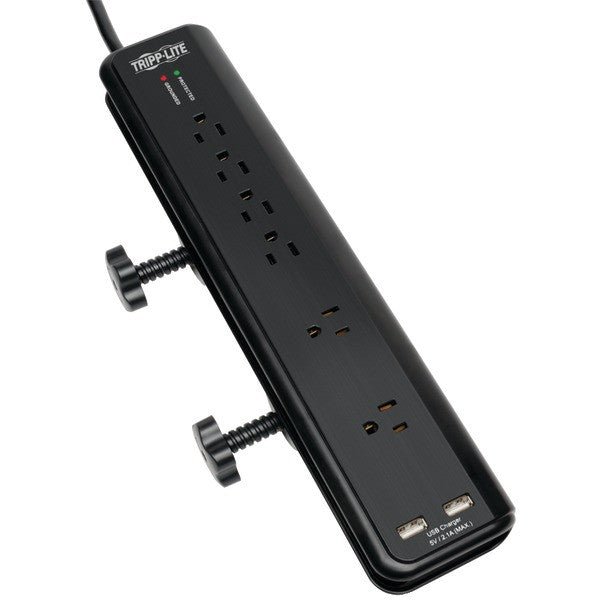 TRIPP LITE TLP606DMUSB 6-Outlet Surge Protector with Clamps & 2 USB Ports