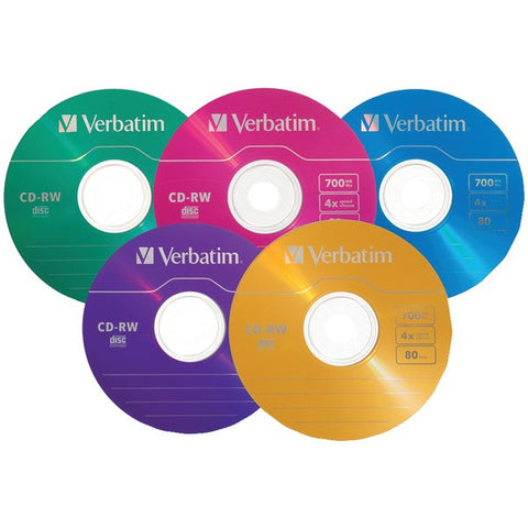 VERBATIM 94300 80-Minute-700MB 4x CD-RWs, Multicolored 20 pk with Slim Cases