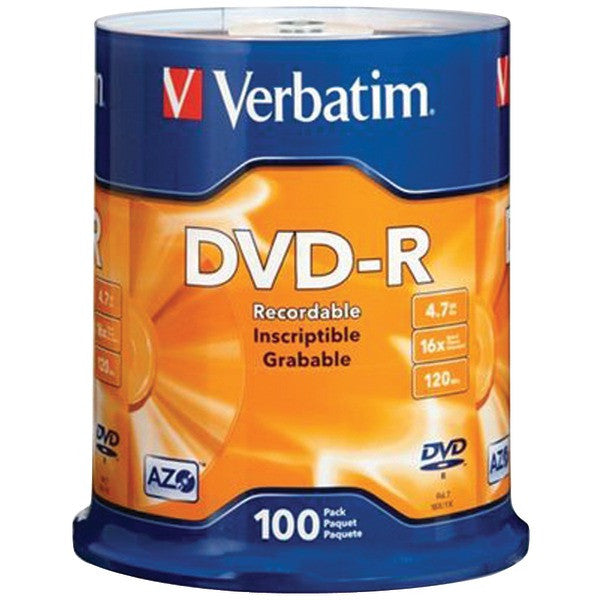 VERBATIM 95102 4.7GB DVD-Rs (100-ct Spindle)