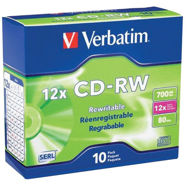 VERBATIM 95156 700MB 80-Minute 4x-12x High-Speed Branded CD-RWs, 10 pk