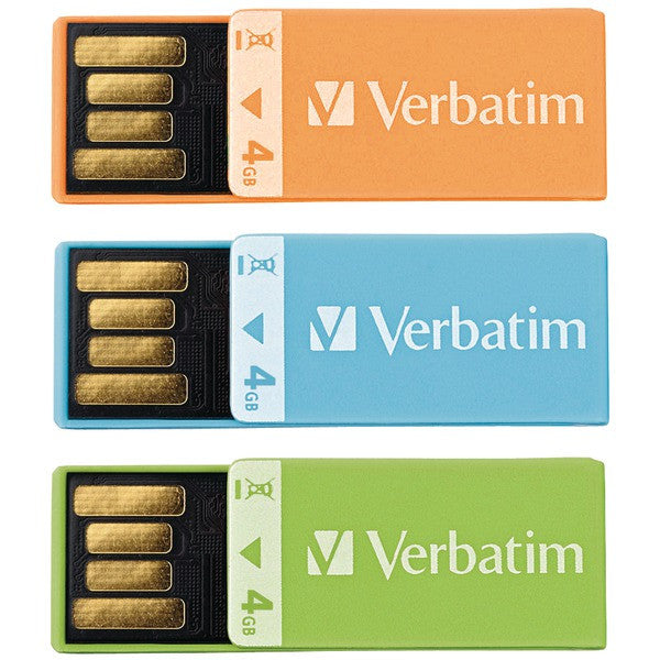 VERBATIM 97563 4GB Clip It USB Drives, 3 pk