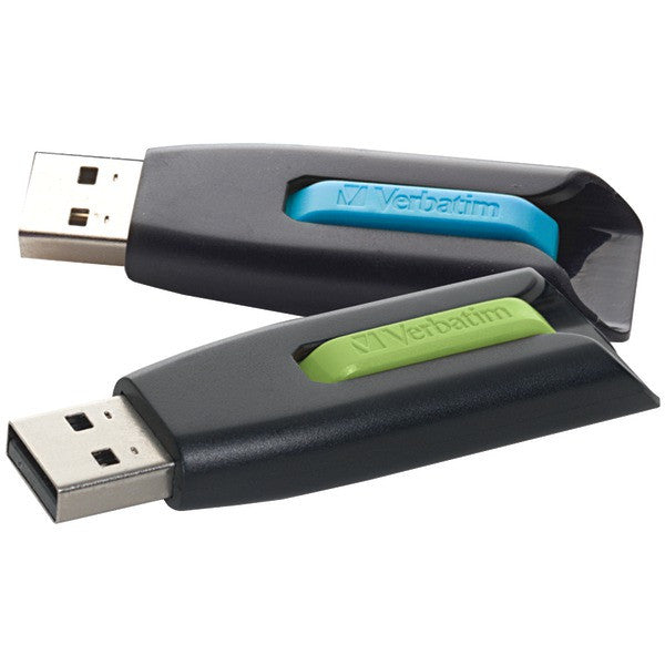 VERBATIM 99127 Store 'n' Go(R) V3 USB 3.0 Flash Drives (32GB; 2 pk; Blue-Green)