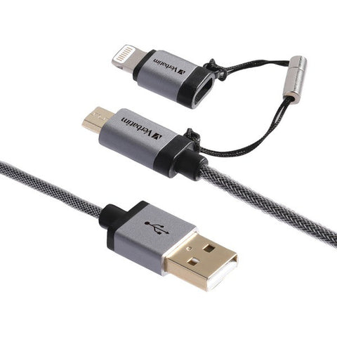 VERBATIM 99217 Charge & Sync Micro USB Cable with Lightning(R) Adapter, 47" (Black)
