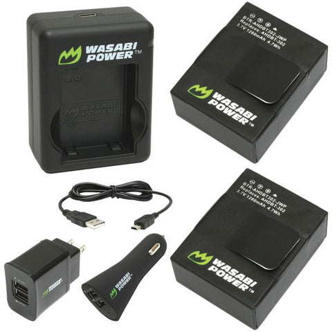 WASABI POWER KIT-DC-AHDBT302 GoPro(R) HERO(R)3-HERO(R)3+ Dual USB Charger & 2 Li-Poly Batteries with Car Adapter Kit